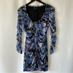 ASOS DESIGN Women’s Long Sleeve Ruched Blue Floral Mesh Mini Dress Size 6